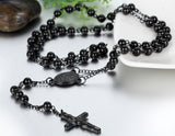 Boniskiss Mens Womens Stainless Steel Pendant Necklace Black Jesus Christ Crucifix Cross Rosary Vintage 29.7 Inch Chain