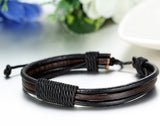 Boniskiss Mens Womens Leather Rope Bracelet Adjustable Tribal Leather Cuff Bangle Punk Rock Brown Black
