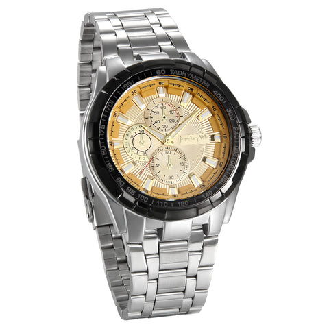 Boniskiss Men's Stainless Steel Quartz Wrist Watch Big Rose Gold Dial
