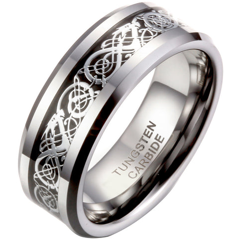 Boniskiss 8mm Celtic Dragon Inlay Tungsten Carbide Ring Men's Anniversary/Engagement/Wedding Band