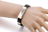 Boniskiss	New Fashion Men Women Stainless Steel Rubber Bracelet with Golden Tone Cross 7.5 Length