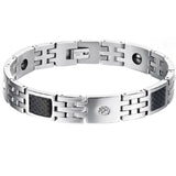 Boniskiss Stainless Steel Carbon Fiber Bracelet Link Wrist Silver Black Rectangular Square Polished Men's, 8.5 Inch
