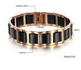 Boniskiss Rose Gold Tone Stainless Steel Combine with Black Ceramic Bracelet Bangel for Men