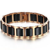 Boniskiss Rose Gold Tone Stainless Steel Combine with Black Ceramic Bracelet Bangel for Men