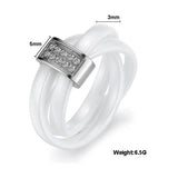 Boniskiss White Ceramic Rope With Silver Tone Stainless Steel Tricyclic Engagement Ring Anniversary Wedding Band