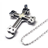 Boniskiss Cool Stainless Large Heavy Men's Cross Necklace Pendant 22 Inch Chain, Silver Gold Color