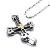 Boniskiss Cool Stainless Large Heavy Men's Cross Necklace Pendant 22 Inch Chain, Silver Gold Color
