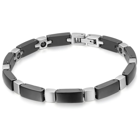 Boniskiss Black Ceramic and Stainless Steel Bracelet Cross Link Chain Bangle Wristband Birthday Christmas Gift
