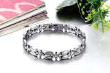 Boniskiss New Silver Stainless Steel Magnetic Stone Cz Cross Chain Link Bracelet 8 Inch for Women