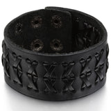 Boniskiss Wide Black Leather Men Bangle Cuff Bracelet Size Adjustable Punk Rock