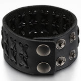 Boniskiss Wide Black Leather Men Bangle Cuff Bracelet Size Adjustable Punk Rock