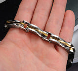 Boniskiss New Arrivals Two Tone Stainless Steel Men's Link Bracelet 8.66 Inch, Silver Golden Colour