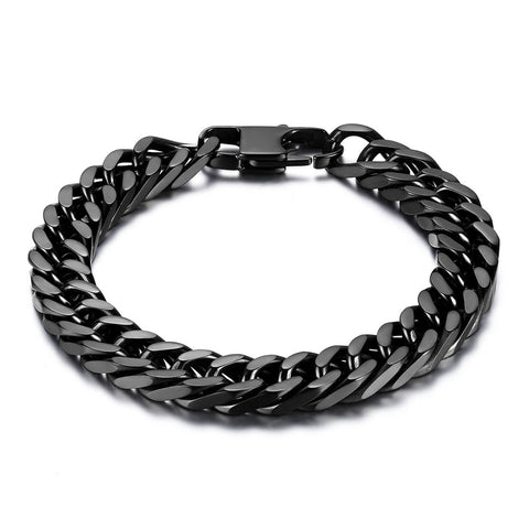 Boniskiss Durable Black Stainless Steel 10mm Heavy Wide Mens Curb Link Chain Bracelet 8 Inches