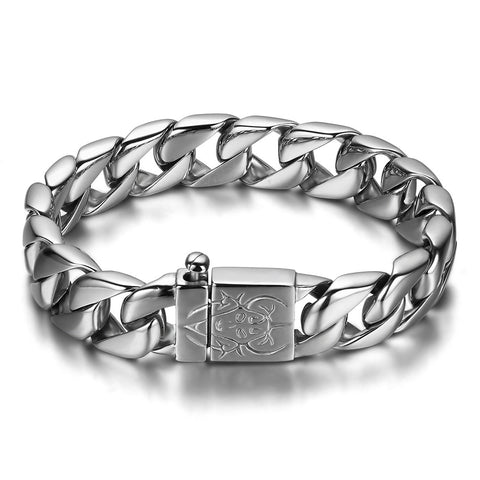 Boniskiss Chunky Heavy Mens Stainless Steel Curb Chain Bracelet in Silver Colour 9 Inches High Polished with Beautiful Shine
