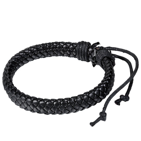 Boniskiss Classic Mens Black Braided Leather Bracelet Wristband Unisex Wrap Bracelet