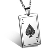 Boniskiss Stainless Steel Ace of Spades Card Poker Pendant Mens Womens Necklace 22 inch Chain