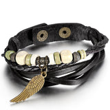 Boniskiss Bead Leather Bracelet Angel Wing Braided Cuff Bangle