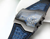 Boniskiss Military Sport Watch Dual Quartz Movement Mens Leather Band Wristwatch with Decorative Sub-dials