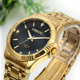 Boniskiss Golden Stainless Steel Mens Wrist Watch for Man Black Dial with Rhinstones