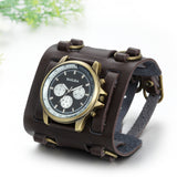 Boniskiss Gothic Leathernk Style Mens Wrist Watch 74MM Wide Brown Leather Cuff Watches Hip Hop