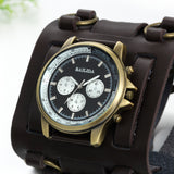 Boniskiss Gothic Leathernk Style Mens Wrist Watch 74MM Wide Brown Leather Cuff Watches Hip Hop