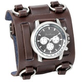 Boniskiss Hip-hop Gothic Leathernk Style Mens Wrist Watch 74MM Wide Brown Leather Cuff Watches