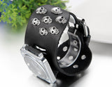 Boniskiss Halloween Gift Leathernk Rock Collection Black Heavy Mens Skull Leather Strap Band Watch