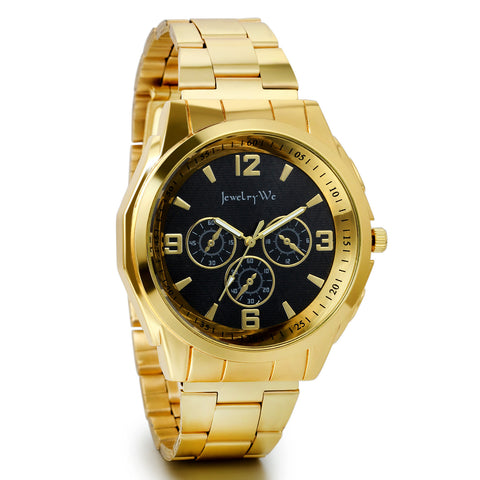 Boniskiss Men Gold Tone Stainless Steel Quartz Wrist Watch Birthday Gift