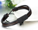 Boniskiss Mens Womens Leather Rope Bracelet Adjustable Tribal Leather Cuff Bangle Punk Rock Brown Black