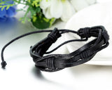 Boniskiss Mens Womens Leather Wrap Wrist Band Black Rope Bracelet Adjustable