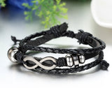 Boniskiss Mens Womens Leather Bracelet Love Infinity Charm Friendship Bangle