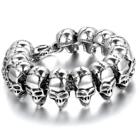 Boniskiss Domineering Stainless Steel Large Gothic Skull Biker Men's Bracelet Birthday Christmas Gift