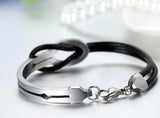 Boniskiss Valentine Gifts Leather Half Cuff Stainless Steel Infinity Bangle Bracelet