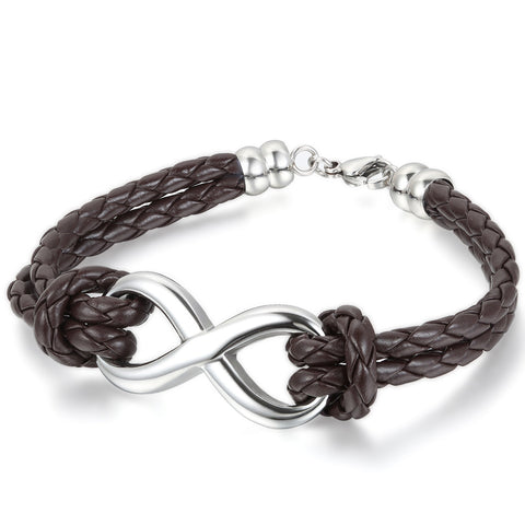Boniskiss Infinity Love Charm Bangle Leather Stainless Steel Bracelet for Men Women