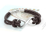 Boniskiss Infinity Love Charm Bangle Leather Stainless Steel Bracelet for Men Women