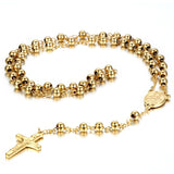 Boniskiss Stainless Steel Pendant Necklace Gold Tone Jesus Christ Crucifix Cross Rosary Vintage 25.5 Inch Chain for Men