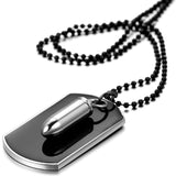 Boniskiss Army Style Mens Cross Bullet Dog Tag Pendant Necklace with 27.5 Inch Chain Black Silver
