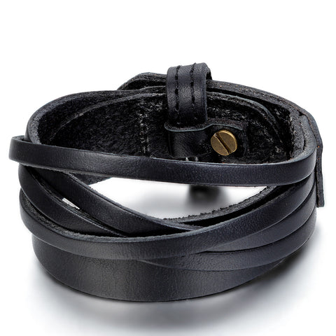 Boniskiss Mens Leather Bracelet Wide Cuff Bangle Adjustable
