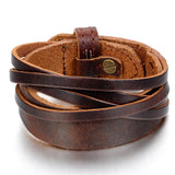 Boniskiss Mens Leather Bracelet Wide Cuff Bangle Adjustable