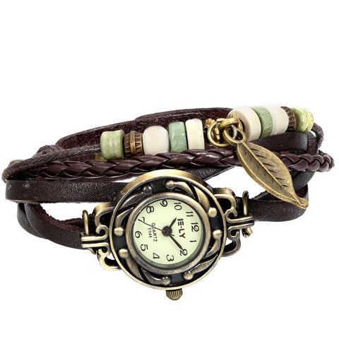 Boniskiss Women Quartz Fashion Weave Wrap around Leather Bracelet Wrist Watch