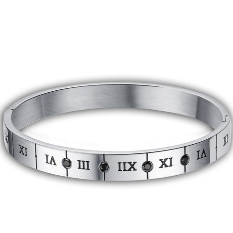 Boniskiss Mens Womens Couples Stainless Steel Bracelets, Classic Roman Numerals Numbers Cuff Bangles