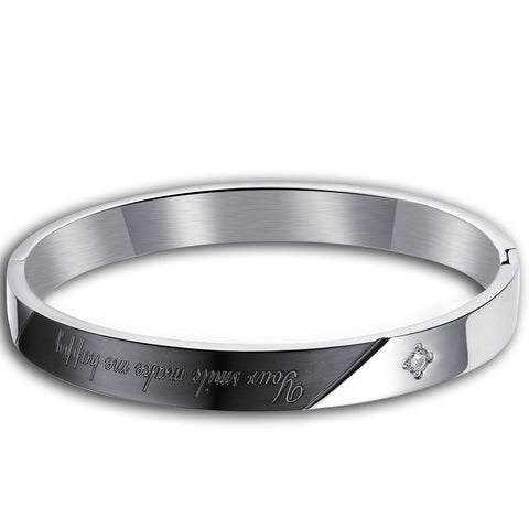 Boniskiss Valentine Romantic Gifts Your Smile Make Me Happy His or Hers Couple Stainless Steel Bangle Bracelet