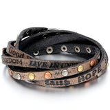 Boniskiss Rivet Leather Wrap Bracelet Hope Love
