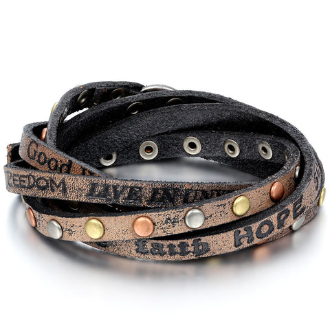 Boniskiss Rivet Leather Wrap Bracelet Hope Love
