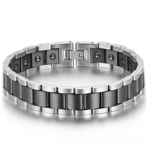 Boniskiss Black Ceramic and Stainless Steel Bracelet Link Chain Bangle Wristband