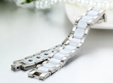 Boniskiss White Ceramic and Stainless Steel Bracelet Link Chain Bangle Wristband
