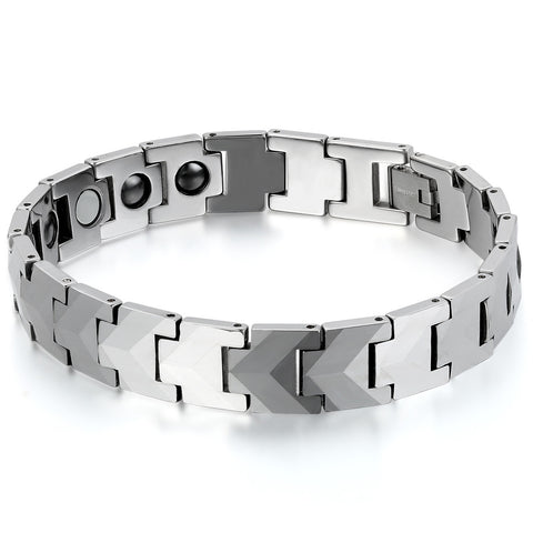 Boniskiss Punk Men's Heavy Magnetic Therapy Beads Tungsten Bracelet Link Wrist 8.4, Silver