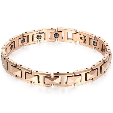 Boniskiss Men's Tungsten Bracelet Magnetic Beads Link Wrist Polished 8mm, Color Rose Gold