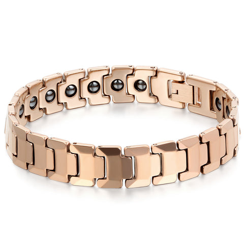 Boniskiss Men's Tungsten Bracelet Magnetic Beads Link Wrist Polished 12mm, Color Rose Gold