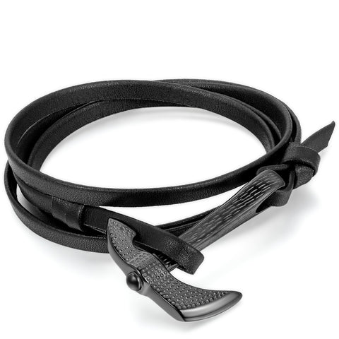 Boniskiss Leather Wrap Bracelet with Stainless Steel Axe Clasp Black